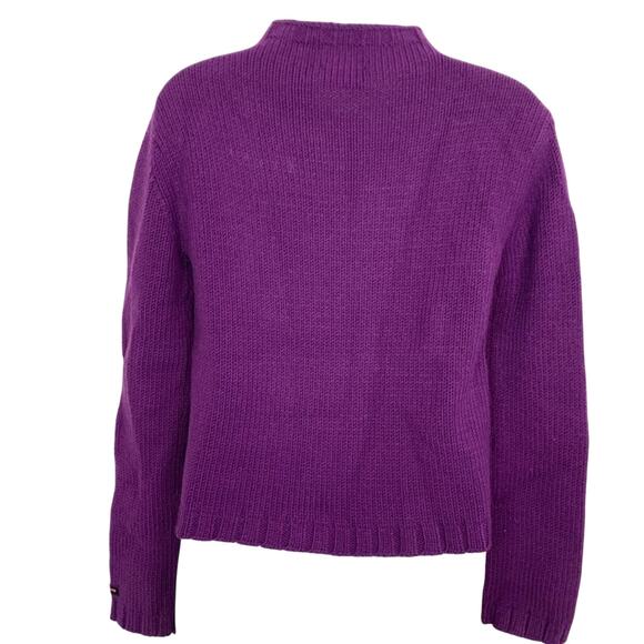Donna Karen DKNY Purple Chunky Knit Mock Neck Sweater Logo Textured Raised XS - Picture 7 of 16